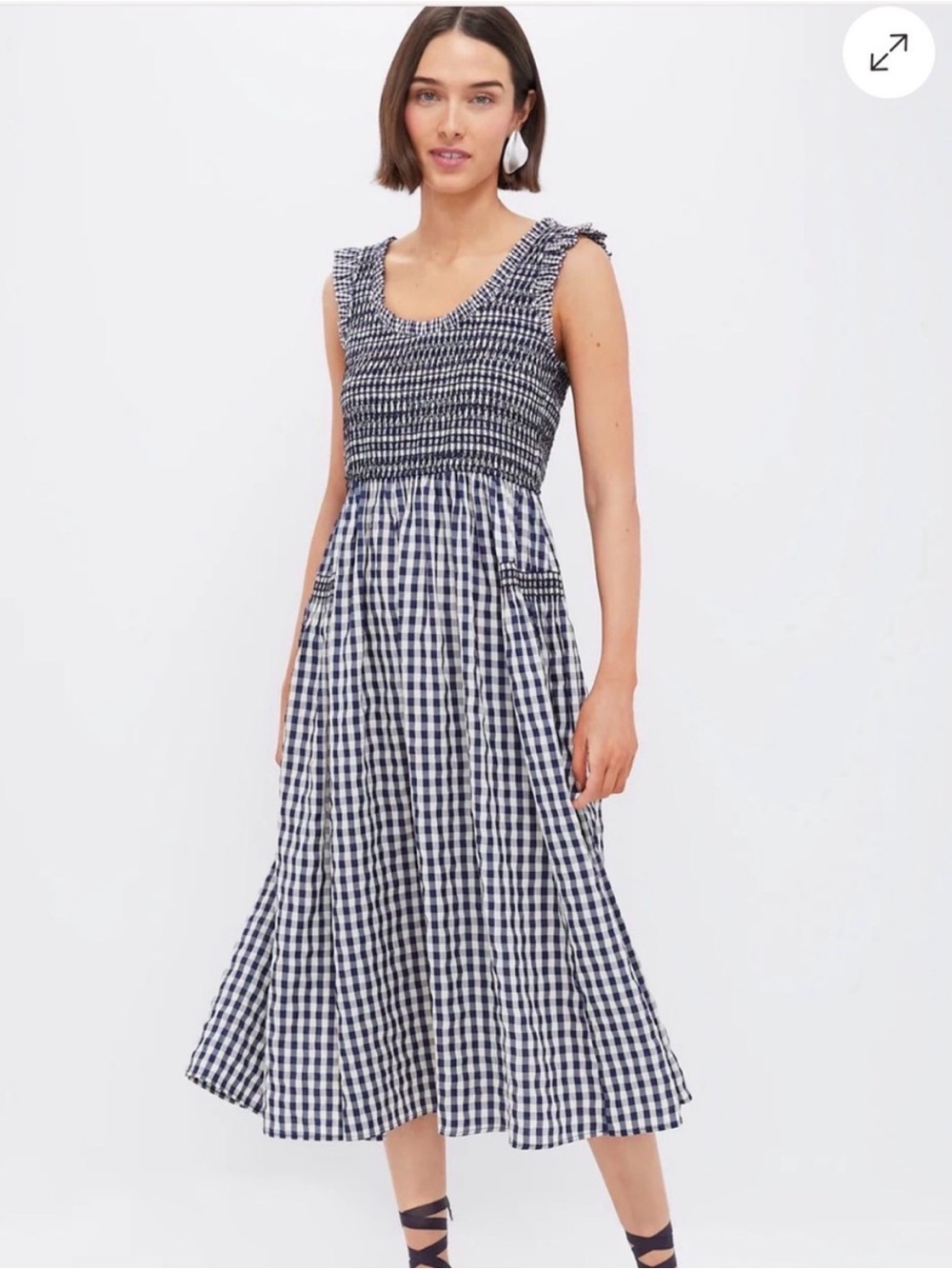 Tuckernuck Pomander Place Abilene Navy Gingham Smocked Midi Dress